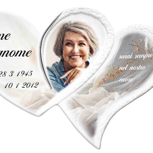 Photo-ceramic plaque Double Heart with platinum trim