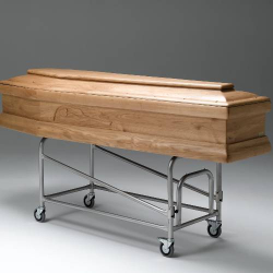 Inclined double-height coffin trolley.