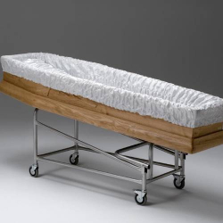 Inclined double-height coffin trolley.